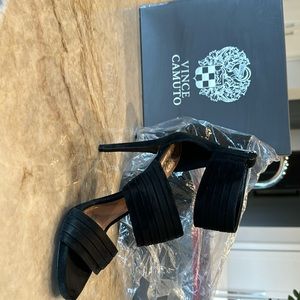 Vince Camuto black heels with three straps. Size 7 1/2. Black suede.
